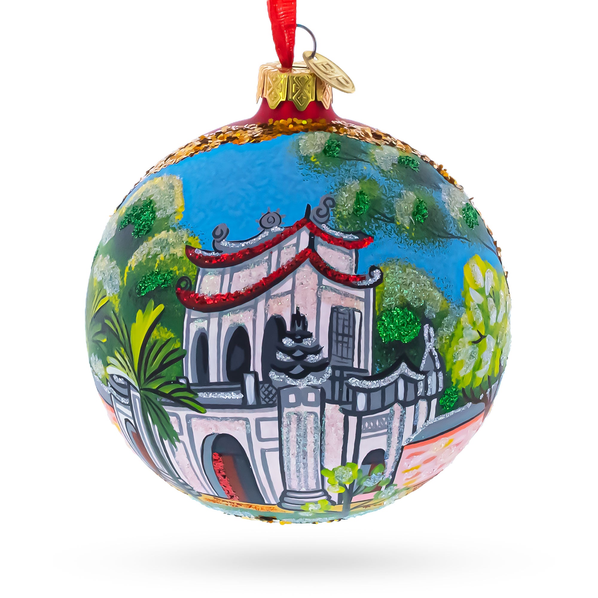 Temple of Literature & National University, Hanoi, Vietnam Glass Ball Christmas Ornament 4 Inches in Multi color Round