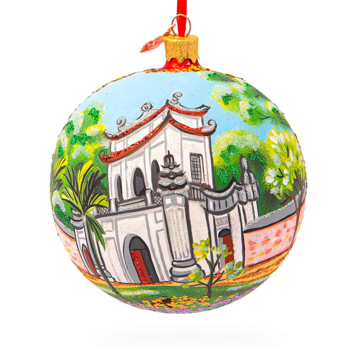 Temple of Literature & National University, Hanoi, Vietnam Glass Ball Christmas Ornament 4 Inches in Multi color, Round shape