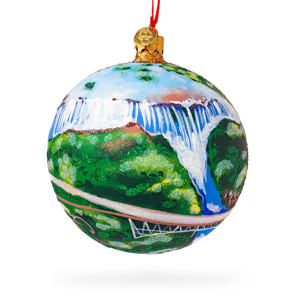 Glass Victoria Falls, Republic of Zimbabwe Glass Ball Christmas Ornament 4 Inches in Multi color Round