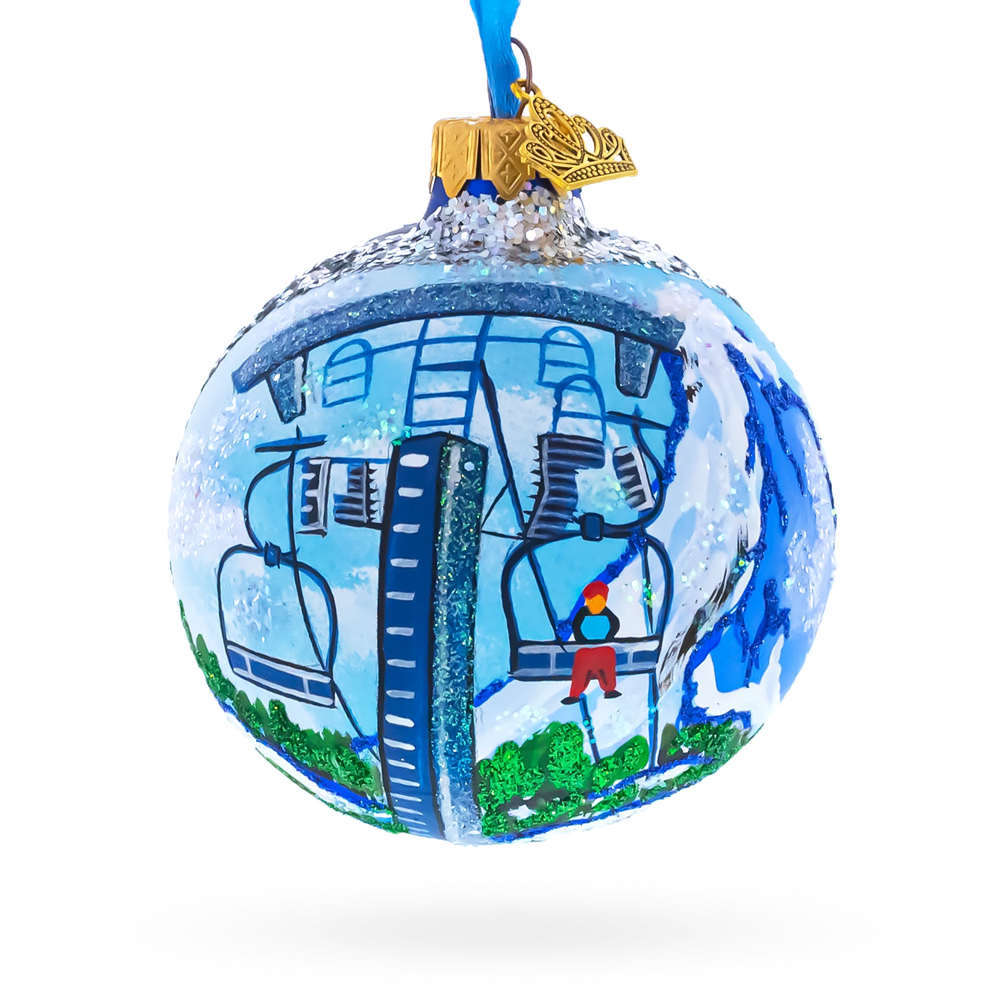 Matterhorn, Zermatt, Switzerland Glass Ball Christmas Ornament 3.25 Inches in Blue color Round