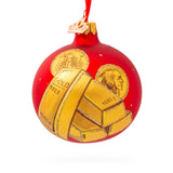 Treasures of Wealth: Gold Bars and Coins Blown Glass Ball Christmas Ornament 3.25 Inches in Red color, Round shape