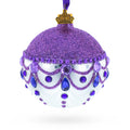 Glittered Purple Top Glass Ball Christmas Ornament 3.25 Inches in Purple color Round