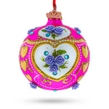 Roses on Pink Glass Ball Christmas Ornament 3.25 Inches in Pink color Round