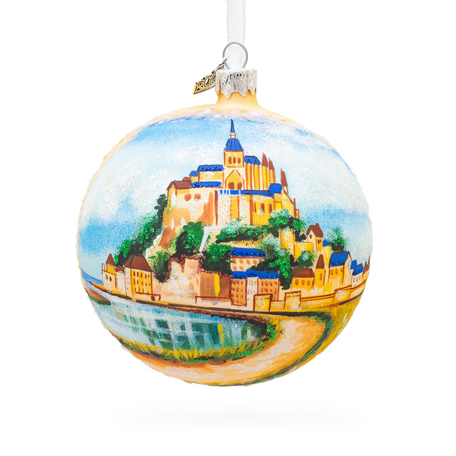 Mont Saint-Michel, Normandy, France Glass Ball Christmas Ornament 4 Inches in Multi color, Round shape
