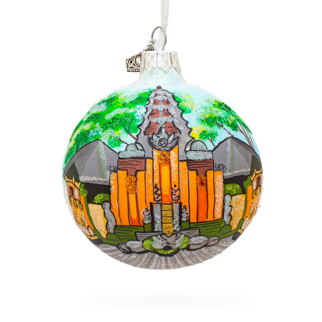 Sacred Monkey Forest Sanctuary, Bali, Indonesia Glass Ball Christmas Ornament 3.25 Inches in Multi color, Round shape