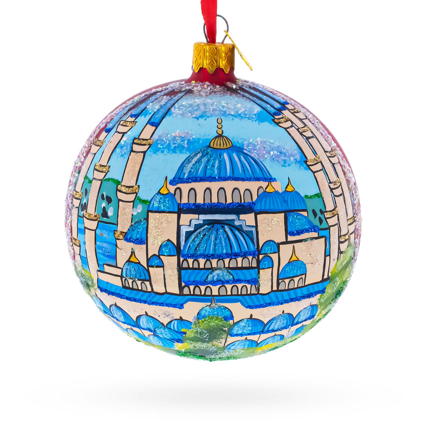 The Blue Mosque, Istanbul, Turkey Glass Ball Christmas Ornament 4 Inches in Multi color Round