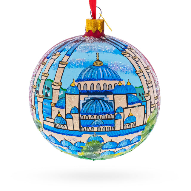 The Blue Mosque, Istanbul, Turkey Glass Ball Christmas Ornament 4 Inches in Multi color Round