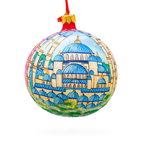 Glass The Blue Mosque, Istanbul, Turkey Glass Ball Christmas Ornament 4 Inches in Multi color Round