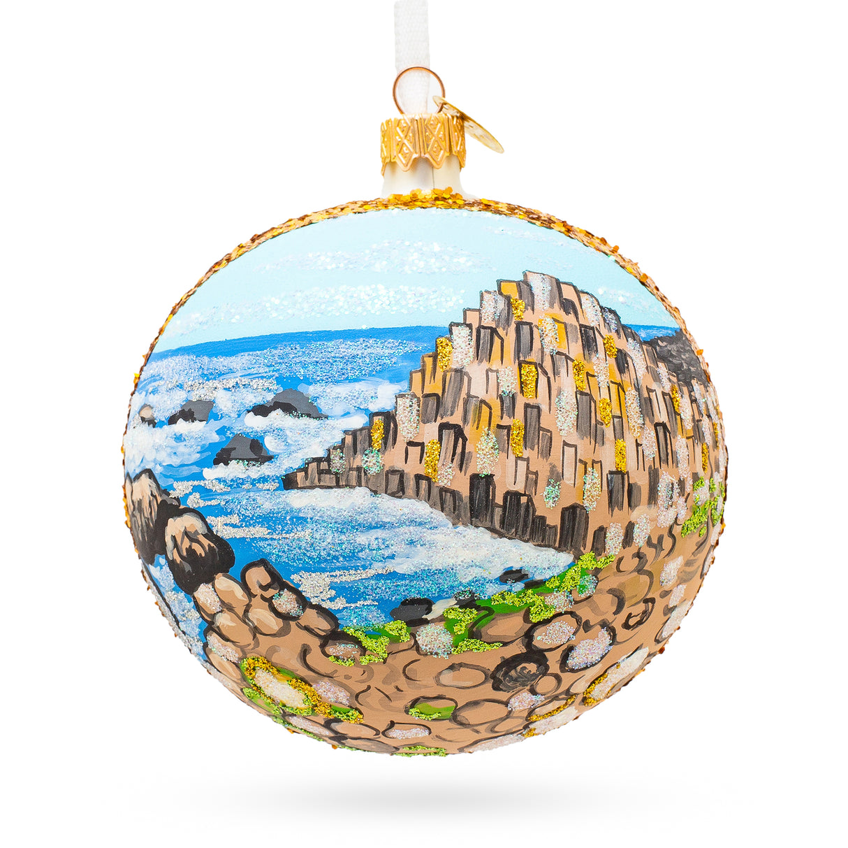 Glass Giant's Causeway, Northern Ireland, United Kingdom Glass Ball Christmas Ornament 4 Inches in Multi color Round