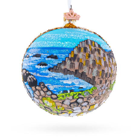 Giant's Causeway, Northern Ireland, United Kingdom Glass Ball Christmas Ornament 4 Inches in Multi color Round