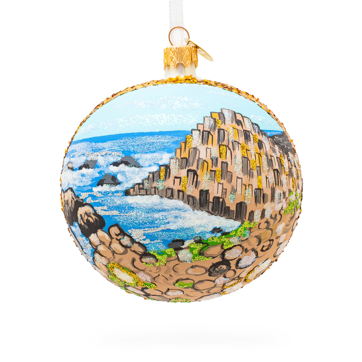 Giant's Causeway, Northern Ireland, United Kingdom Glass Ball Christmas Ornament 4 Inches in Multi color, Round shape