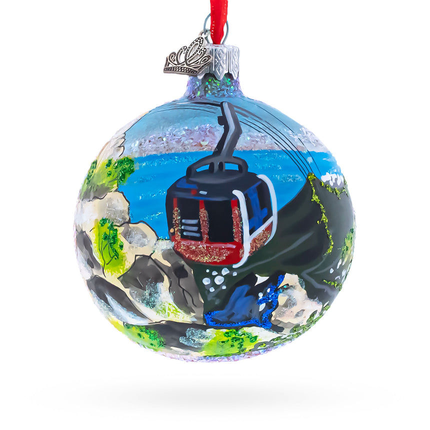 Table Mountain Aerial Cableway, Cape Town, South Africa Glass Ball Christmas Ornament 3.25 Inches in Multi color Round