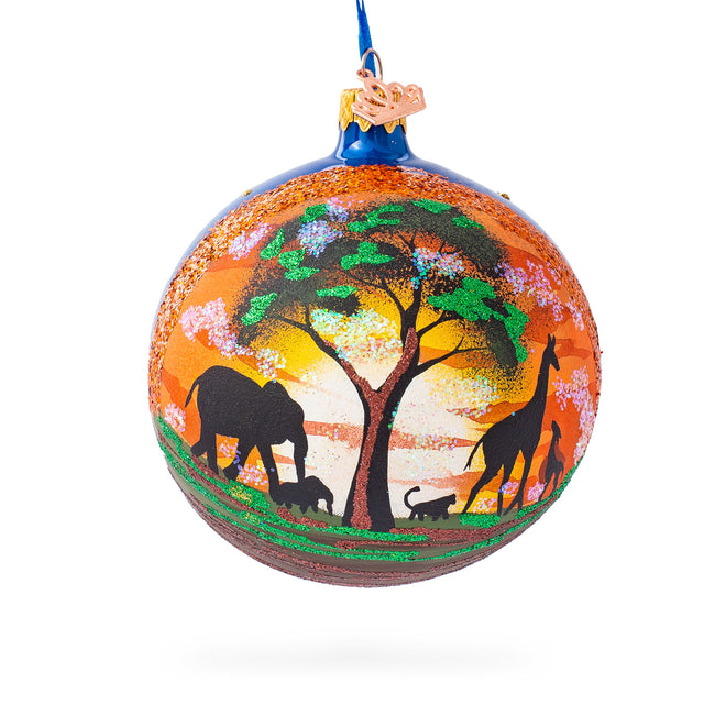 African Safari Glass Ball Christmas Ornament 4 Inches in Multi color Round