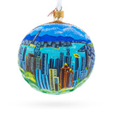 Victoria Peak, Hong Kong Glass Ball Christmas Ornament 4 Inches in Blue color Round