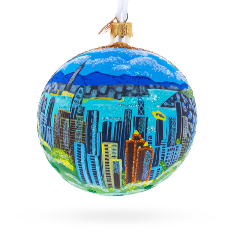 Victoria Peak, Hong Kong Glass Ball Christmas Ornament 4 Inches in Blue color Round