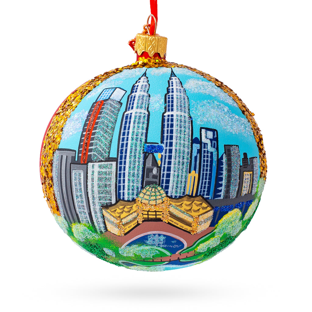 Petronas Twin Towers, Kuala Lumpur, Malaysia Glass Ball Christmas Ornament 4 Inches in Multi color Round
