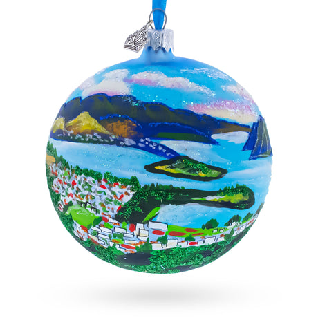 Queenstown, New Zealand Glass Ball Christmas Ornament 4 Inches in Blue color Round