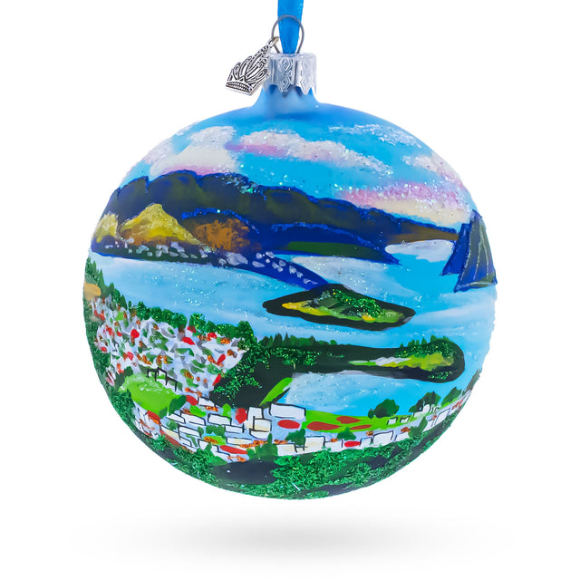 Queenstown, New Zealand Glass Ball Christmas Ornament 4 Inches in Blue color Round