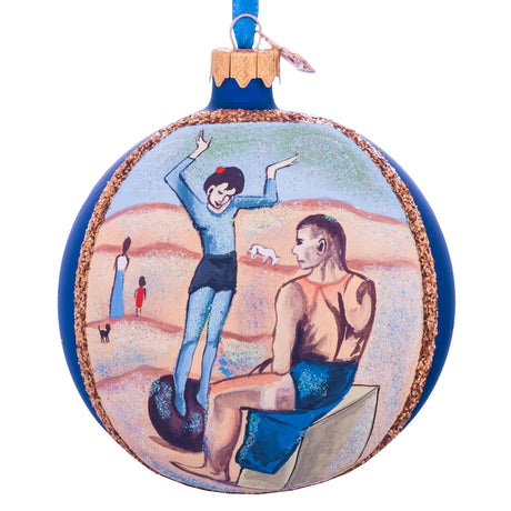 1905 "Girl on a Ball" by Pablo Picasso Glass Ball Christmas Ornament 4 Inches in Blue color, Round shape
