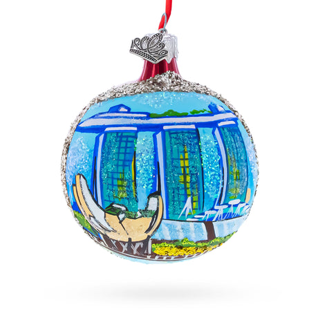 Art Science Museum, Marina Bay, Singapore Glass Ball Christmas Ornament 3.25 Inches in Blue color Round