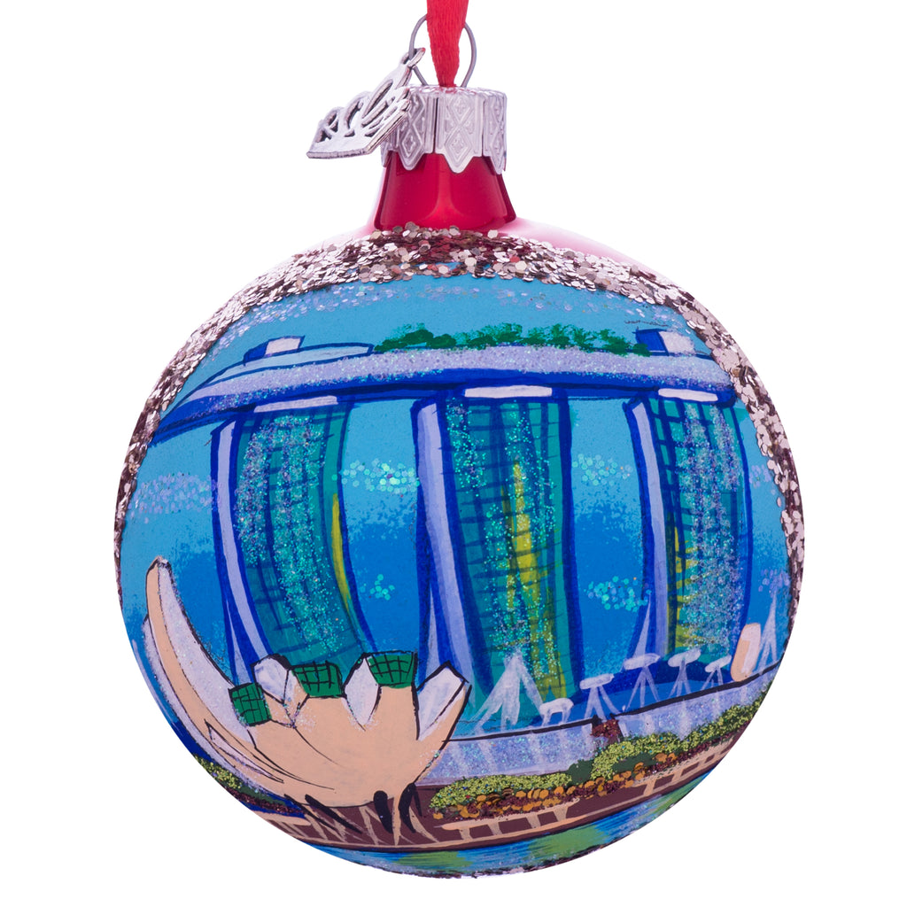Glass Art Science Museum, Marina Bay, Singapore Glass Ball Christmas Ornament 3.25 Inches in Blue color Round