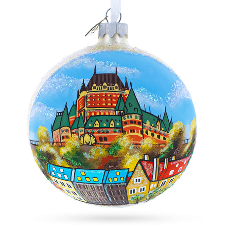 Old Quebec, Quebec City, Canada Glass Ball Christmas Ornament 4 Inches in Multi color, Round shape