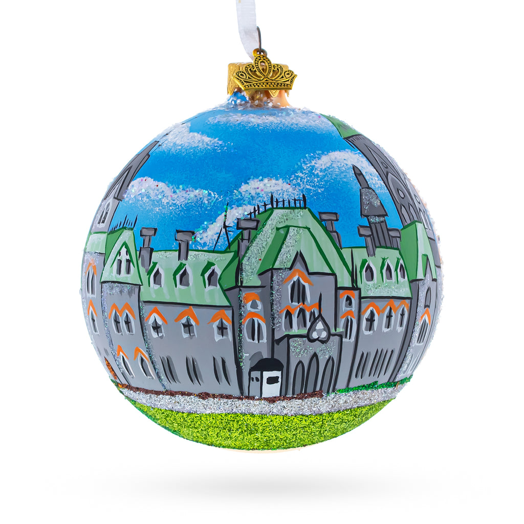 Glass Parliament Hill and Buildings, Ottawa, Canada Glass Ball Christmas Ornament 4 Inches in Multi color Round