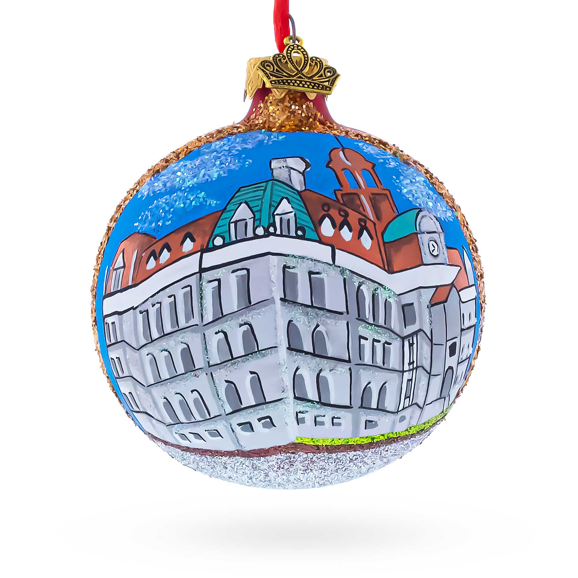 Old Montreal, Quebec, Canada Glass Ball Christmas Ornament 3.25 Inches in Multi color Round