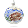Glass Chalet and Ski Lifts in the Mountains Glass Ball Christmas Ornament 4 Inches in Multi color Round