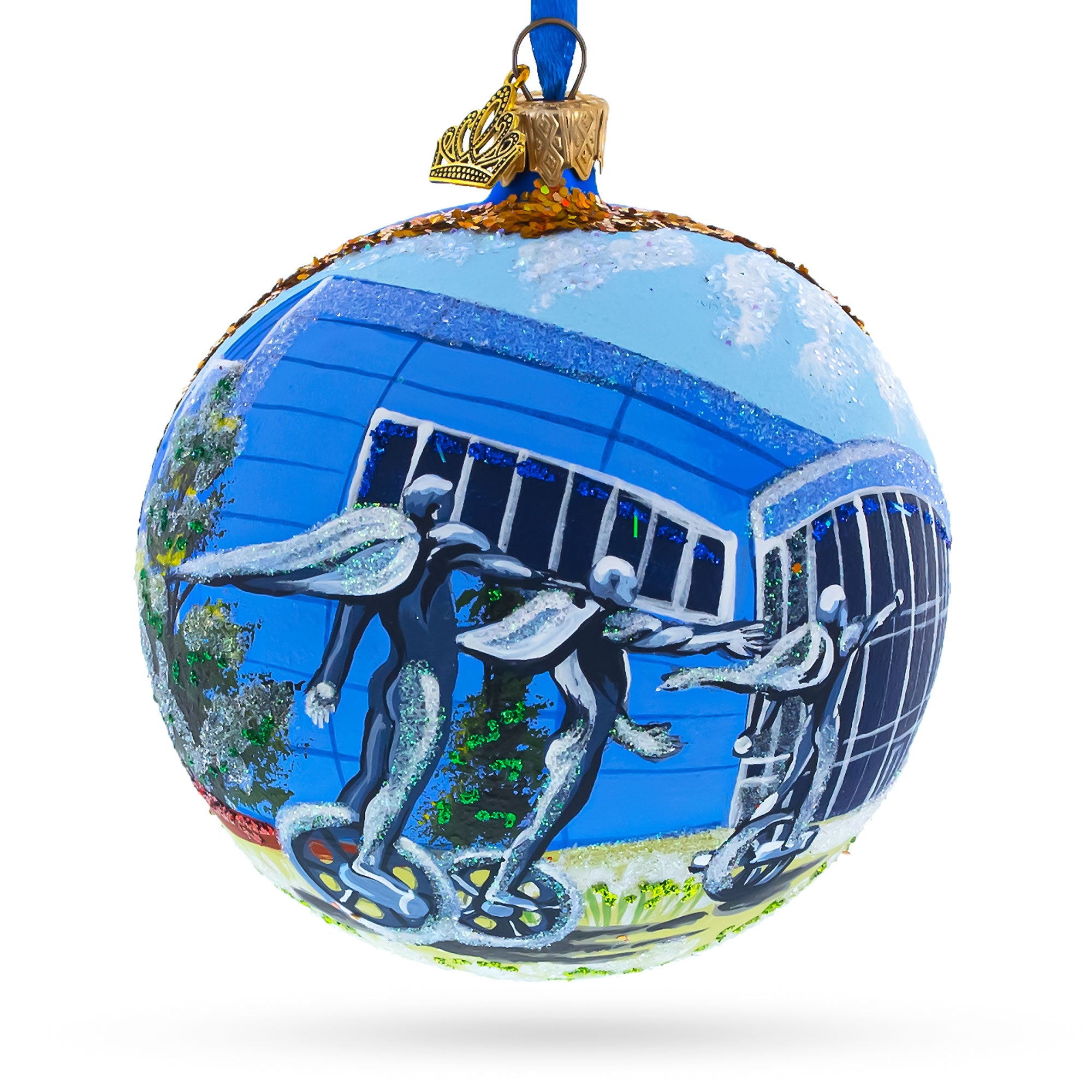 Barber Vintage Motorsports Museum, Birmingham, Alabama, USA Glass Ball Christmas Ornament 4 Inches in Blue color Round