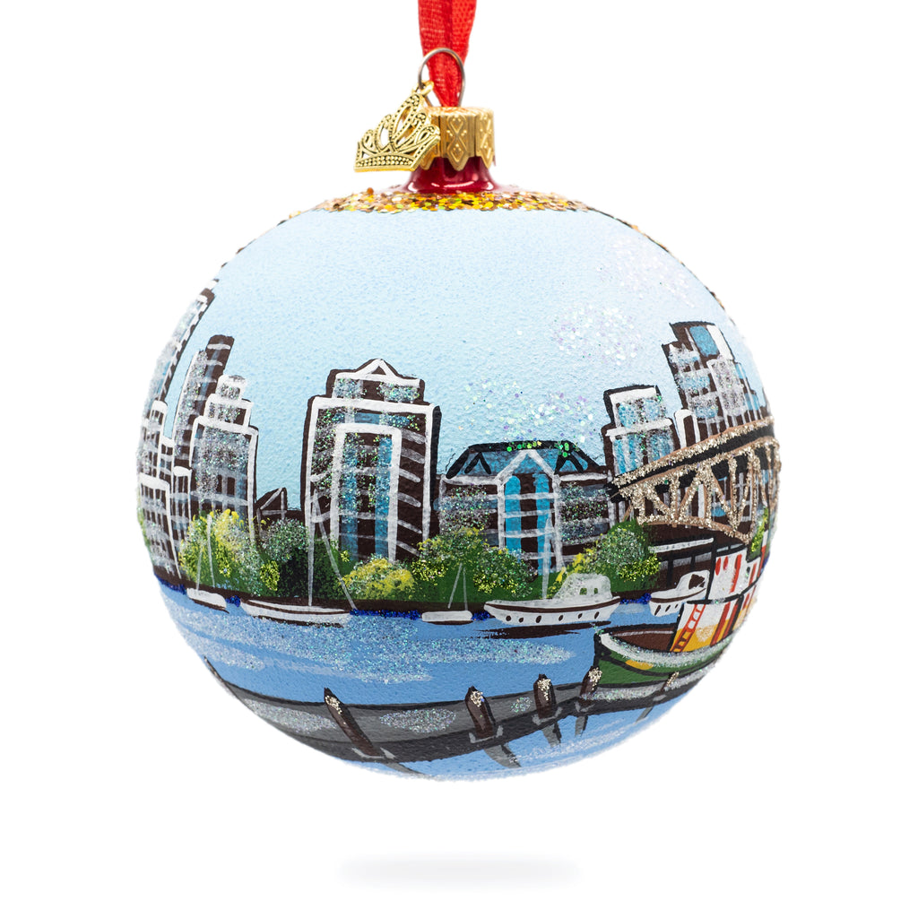 Glass Granville Island, Vancouver, Canada Glass Ball Christmas Ornament 4 Inches in Multi color Round