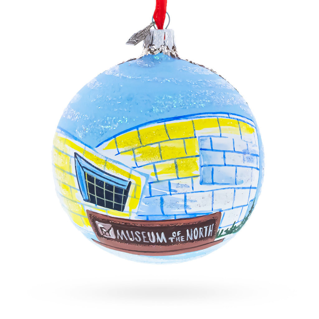 University of Alaska Museum of the North, Fairbanks, Alaska, USA Glass Ball Christmas Ornament 4 Inches in Multi color Round
