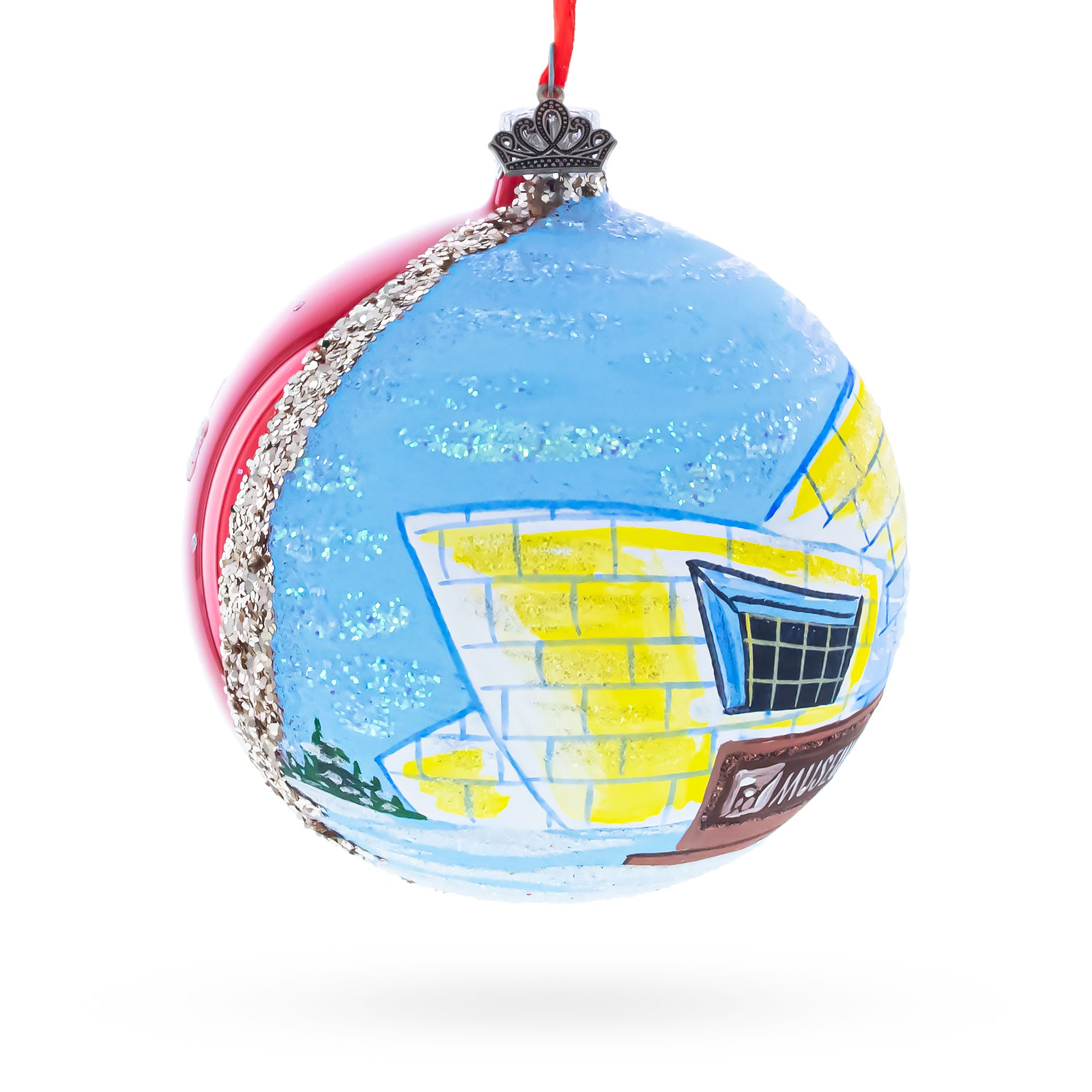 University of Alaska Museum of the North, Fairbanks, Alaska, USA Glass Ball Christmas Ornament 4 InchesUkraine , dimensions in inches: 4 x 4 x 4
