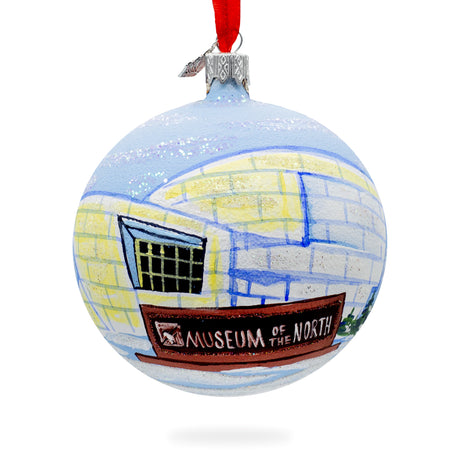 University of Alaska Museum of the North, Fairbanks, Alaska, USA Glass Ball Christmas Ornament 4 Inches in Multi color, Round shape