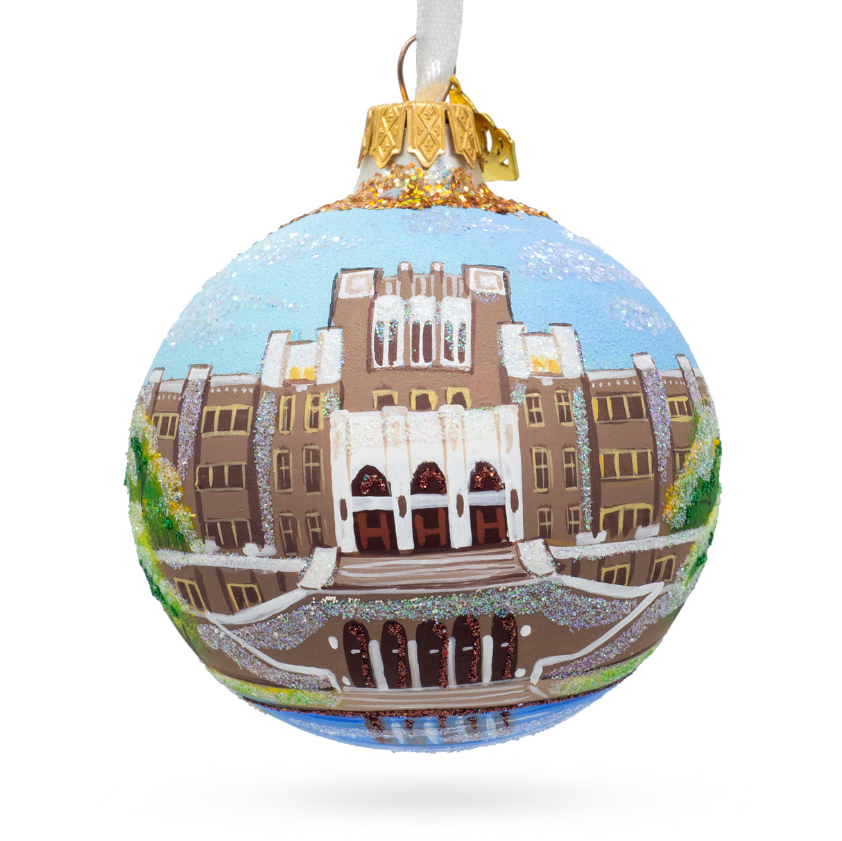 Glass Little Rock Central High School National Historic Site, Little Rock, Arkansas, USA Glass Ball Christmas Ornament 3.25 Inches in Multi color Round
