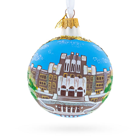 Glass Central High School National Historic Site, Little Rock, Arkansas, USA Glass Ball Christmas Ornament 3.25 Inches in Multi color Round