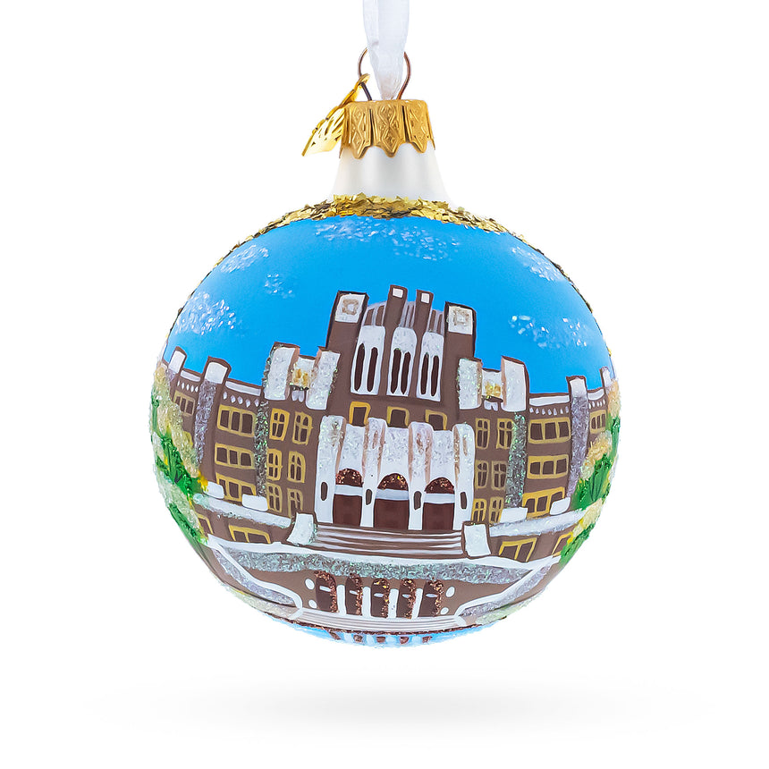 Central High School National Historic Site, Little Rock, Arkansas, USA Glass Ball Christmas Ornament 3.25 Inches in Multi color Round