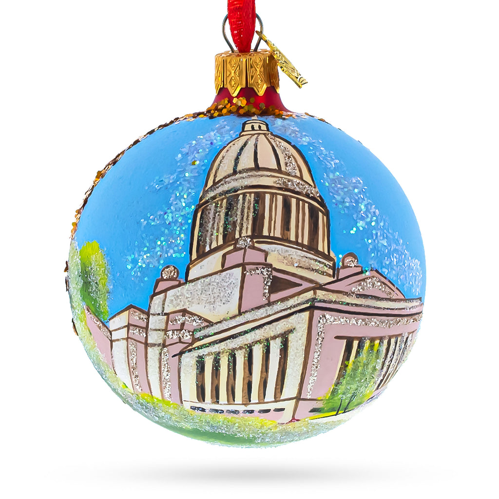 Washington State Capitol, Olympia, Washington, USA Glass Ball Christmas Ornament 3.25 Inches in Multi color Round
