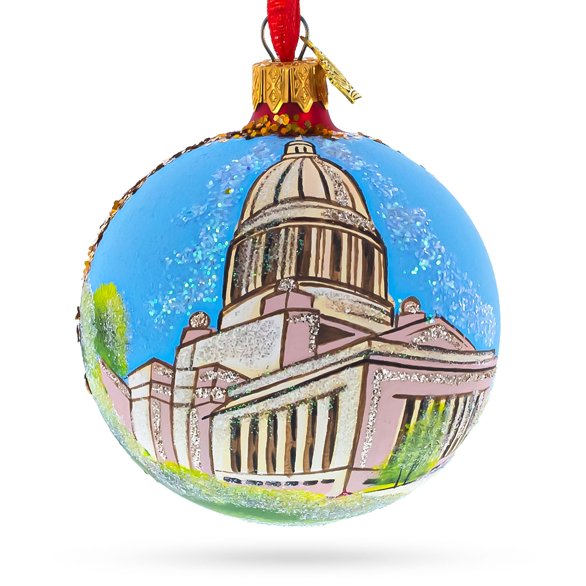 Washington State Capitol, Olympia, Washington, USA Glass Ball Christmas Ornament 3.25 Inches in Multi color Round