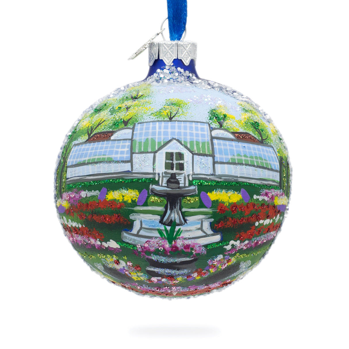 Glass Manito Park, Spokane, Washington, USA Glass Ball Christmas Ornament 3.25 Inches in Multi color Round