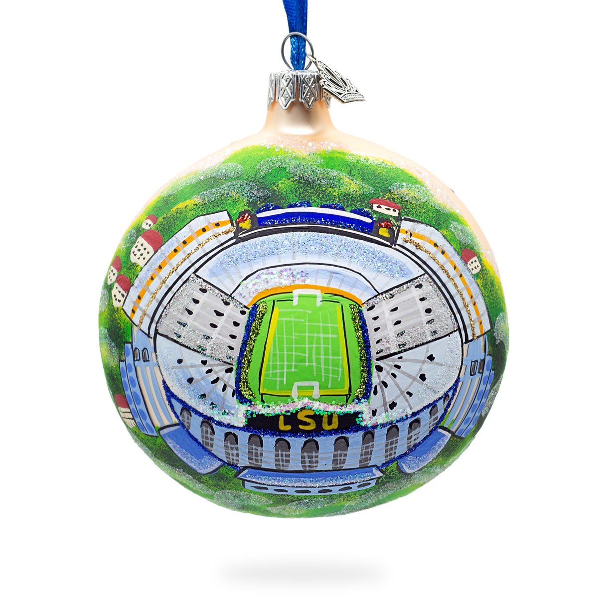 LSU Tiger Stadium, Baton Rouge, Louisiana, USA Glass Ball Christmas Ornament 4 Inches in Multi color, Round shape