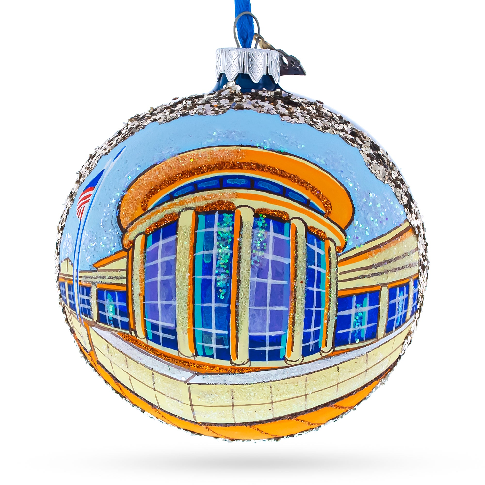 Abraham Lincoln Presidential Library and Museum, Springfield, Illinois, USA Glass Ball Christmas Ornament 4 Inches in Multi color Round