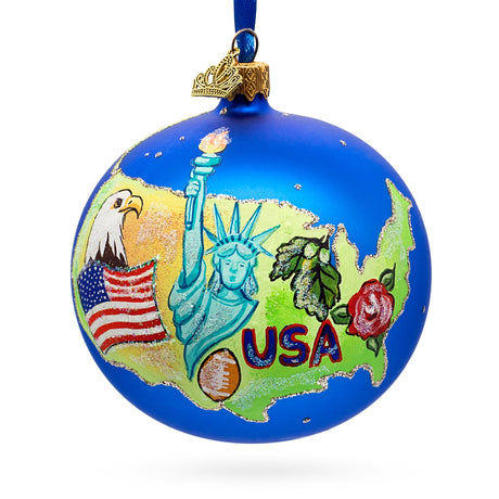 Travel to the USA Glass Ball Christmas Ornament 4 Inches in Multi color, Round shape