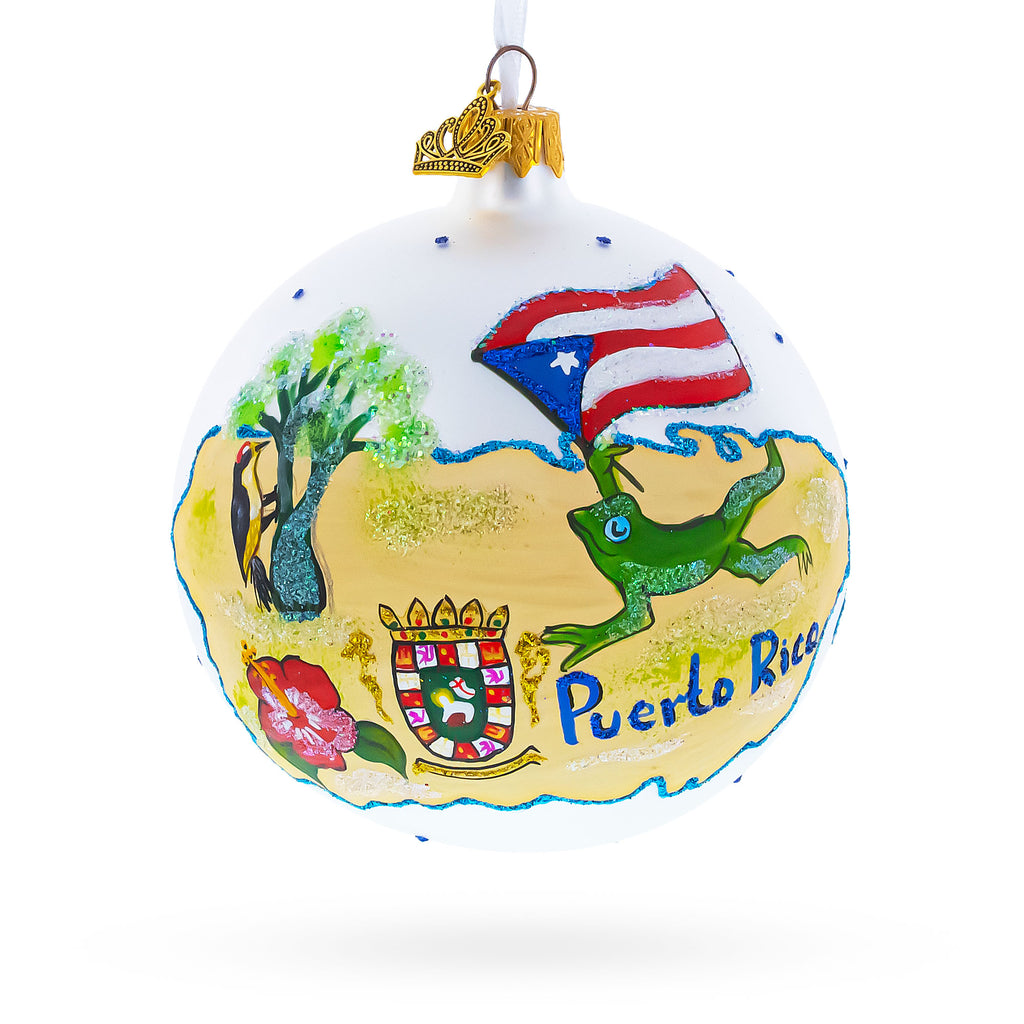 Travel to Puerto Rico, USA Glass Ball Christmas Ornament 4 Inches in Multi color Round