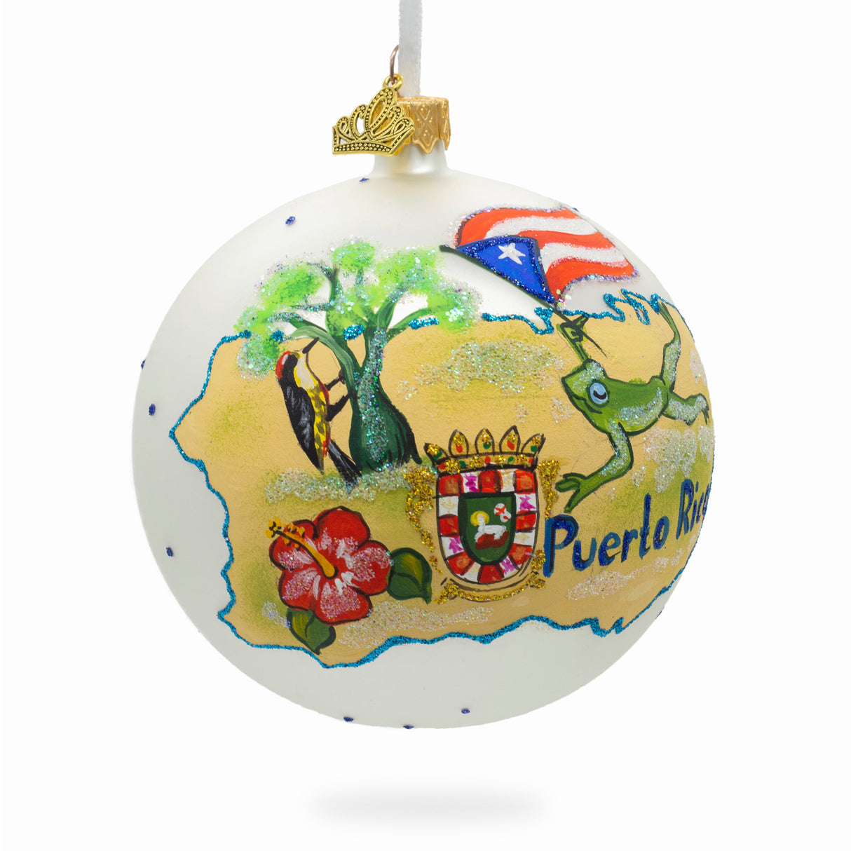 Travel to Puerto Rico, USA Glass Ball Christmas Ornament 4 Inches in Multi color, Round shape