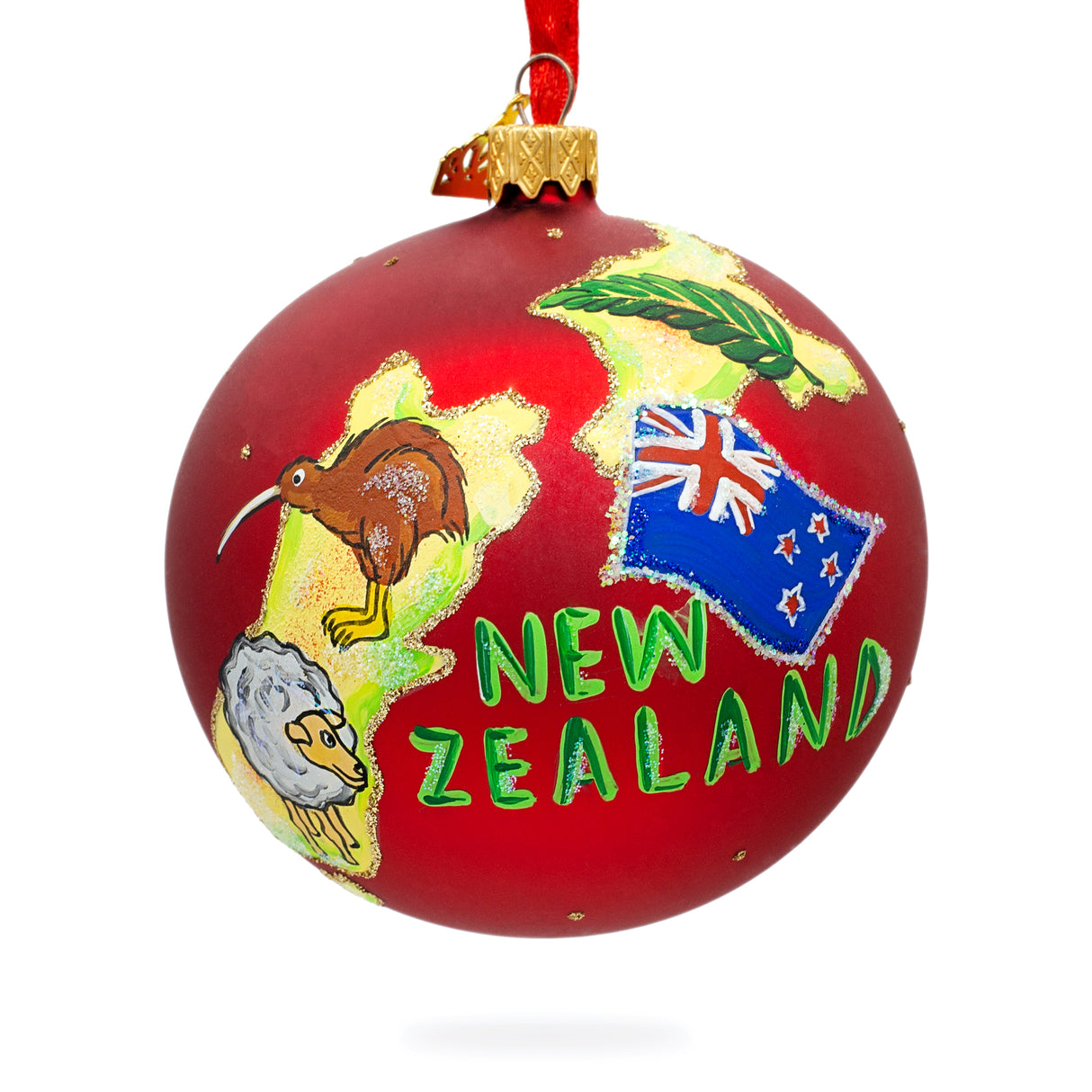 Travel to New Zealand Glass Ball Christmas Ornament 4 Inches in Multi color, Round shape