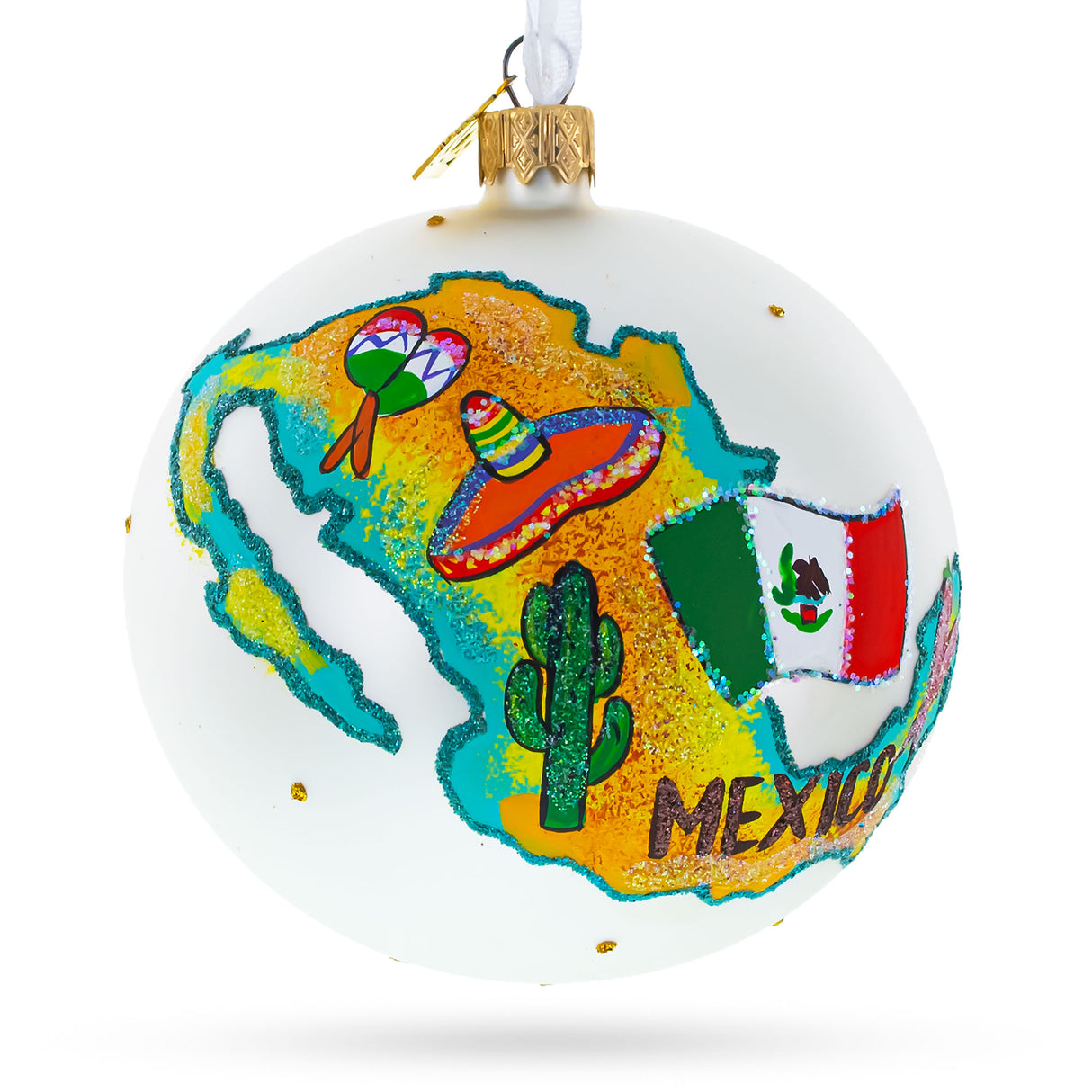 Glass Travel to Mexico Glass Ball Christmas Ornament 4 Inches in Multi color Round