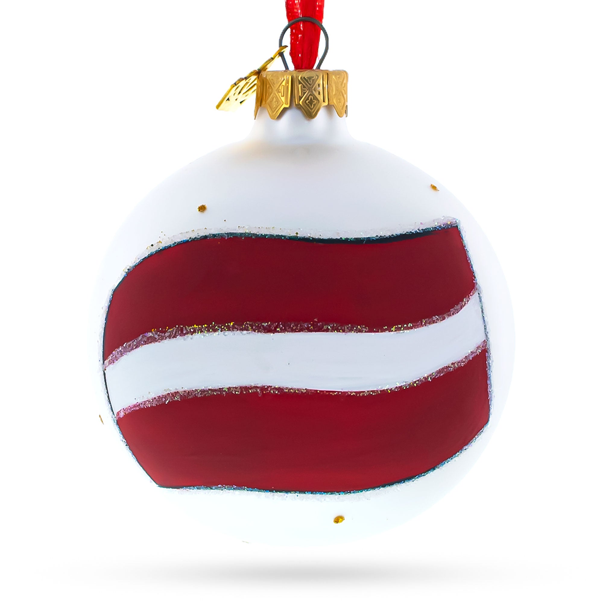 Flag of Latvia Glass Ball Christmas Ornament 3.25 Inches in Multi color Round