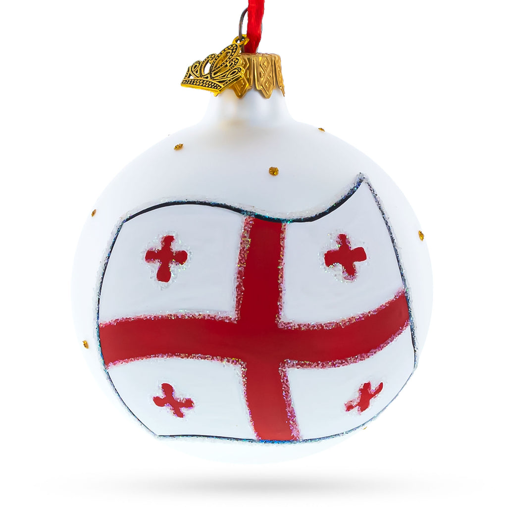 Flag of Georgia Glass Ball Christmas Ornament 3.25 Inches in Multi color Round