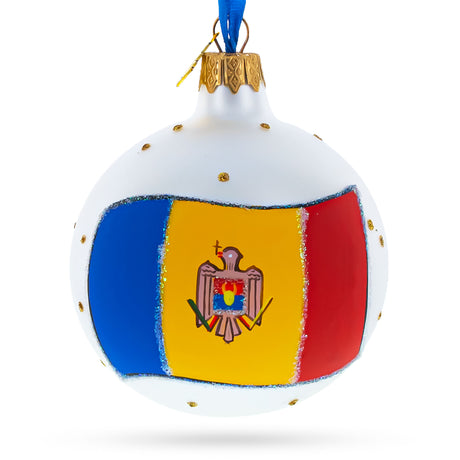Glass Flag of Moldova Glass Ball Christmas Ornament 3.25 Inches in Multi color Round